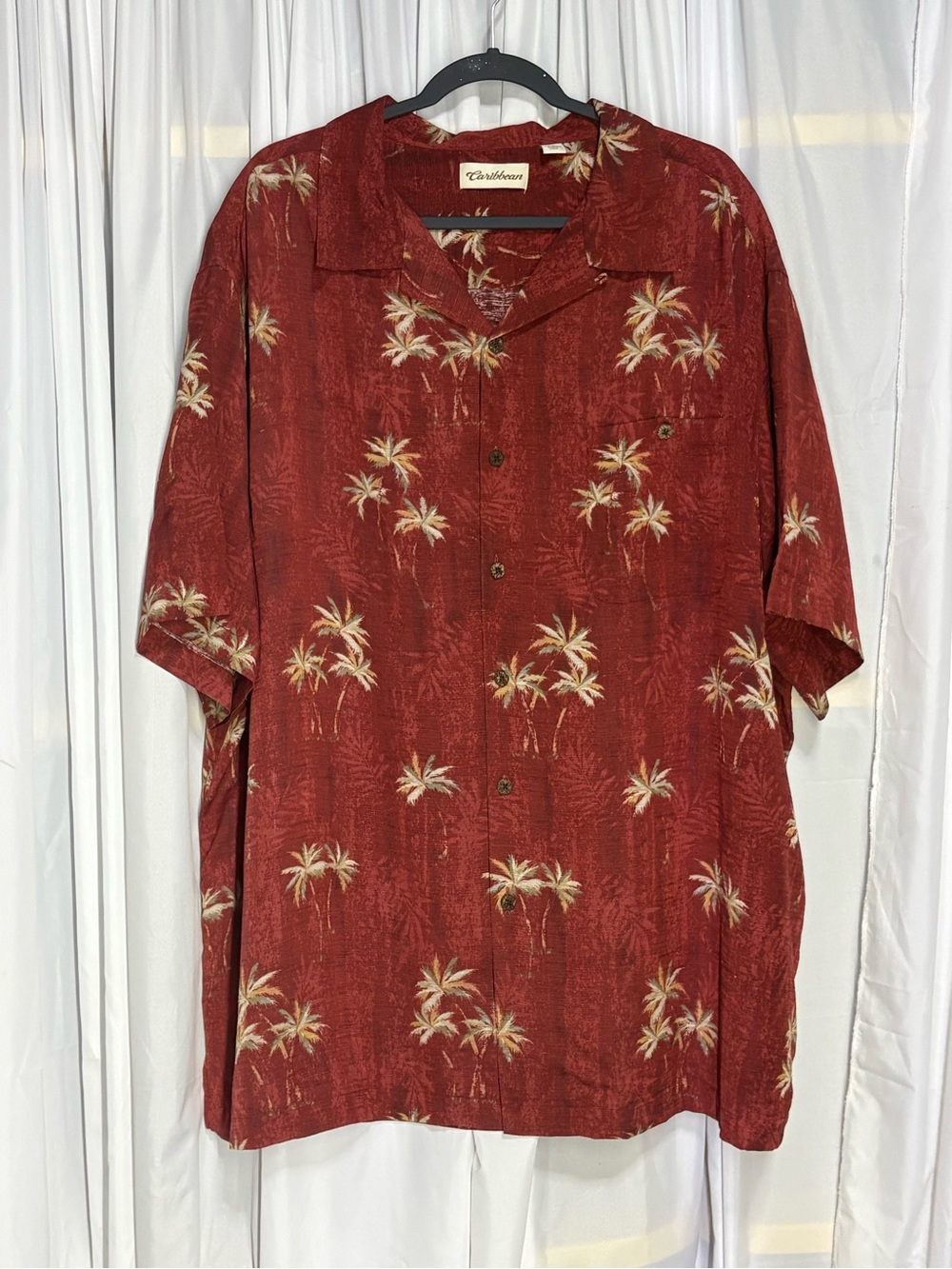 Caribbean Hawaiian Shirt Mens Sz 3XL Rust Floral Button Down 55% Silk Beach